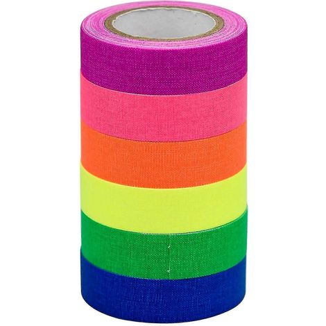 Lot de 6 rubans adhésifs fluorescents en tissu de 5 m, ruban néon effet gaffer, réactif aux UV et phosphorescent, pour décorations de soirées fluo. (1/5)