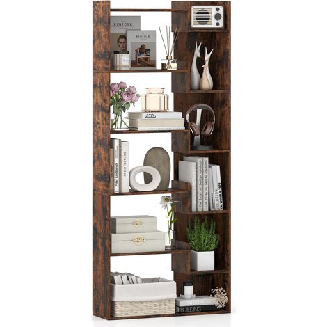 Étagère de Rangement en Bois à 6 étages avec 2 Protections Anti-basculement - Étagère d'exposition Ouverte pour Bureau et Salon - 69 x 22 x 163 cm (1/5)