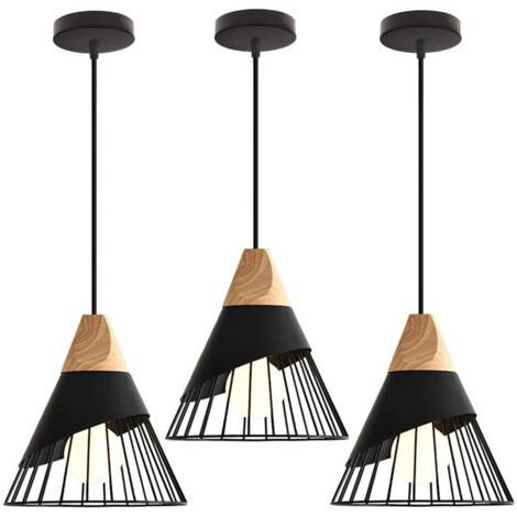 royaluxe- 3PCS Lampe À Suspension Rétro Suspension Luminaire E27 En Forme De Cage En Métal Suspension Lustre Vintage Plafonnier D'Intérieur Noir
