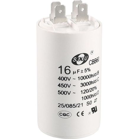 Condensateur CBB60 16uF 450V AC – Cylindre 75x37mm – Fréquence 50/60Hz – Faible perte et longue durée de vie - 50-60Hz (1/4)
