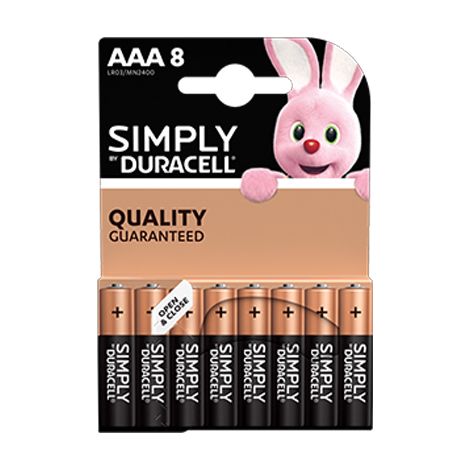 PILA MINI STILO AAA SIMPLY DURACELL - ALCALINA VOLT 1,5 CF=PZ 8- 10 confezioni