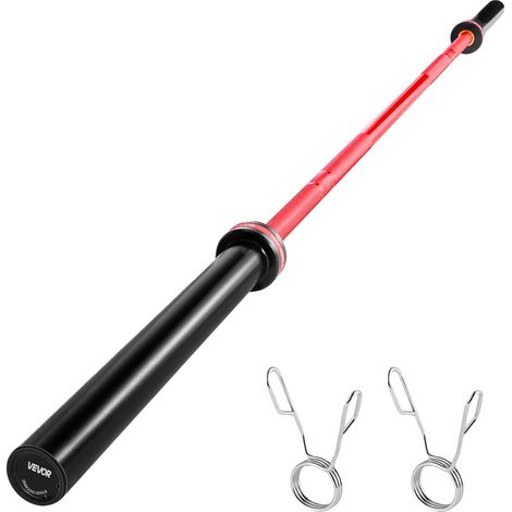 VEVOR Manubrio da 180 cm, compatibile con dischi da 2 pollici, impugnatura testurizzata, allenamento di forza, capacità 317 kg/700 libbre, rosso-a, 2,2 m (1/2)