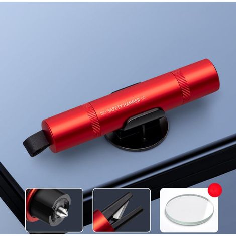 Marteau de sécurité d'urgence, marteau de sécurité automobile, brise-vitre, marteau de coupe 2 en 1, outil d'urgence,idéal pour couper les ceintures de sécurité (Rouge) (1/5)