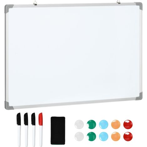 Pizarra blanca magnética con accesorios 4 rotuladores 1 borrador 10 imanes aluminio blanco y plata (1/5)
