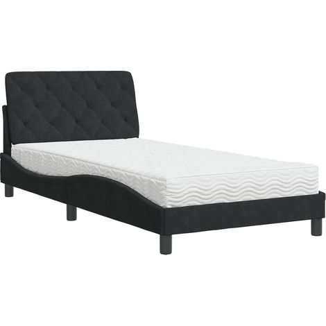 Lit simple,Lit adulte,Lit avec matelas noir 100x200 cm velours CFW25484 (1/5)