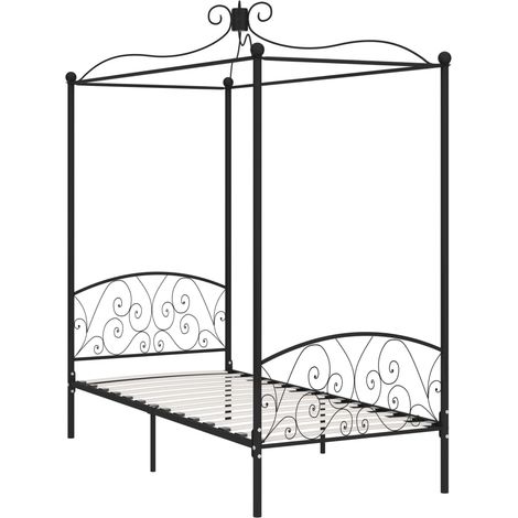 Lit simple,Lit adulte,Cadre de lit à baldaquin sans matelas noir métal 100x200 cm CFW3160489 (1/5)