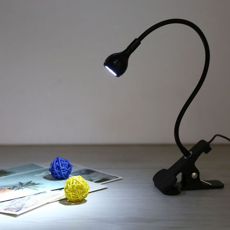Flexible Schwanenhals-USB-Leselampe, tragbar für Tisch und Computer, zum Anklemmen, 1 W kaltweißes Licht, schwarz (1/5)