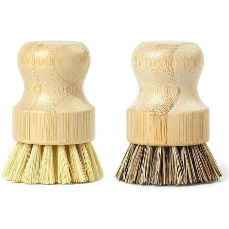 Set of 2 Sisal, Bamboo, and Tampico Fiber Brushes for Kitchen and Dish Cleaning, Eco-Friendly (1/5)