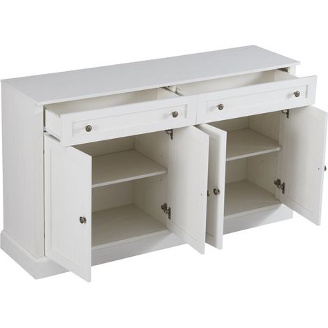 Aparador grande con 4 puertas y 2 cajones, blanco antiguo, 150 x 40 x 86 cm (1/5)