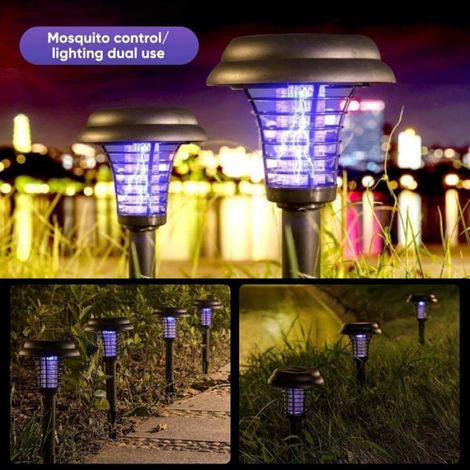 Lampe Anti-moustiques Solaire - 2 Modes Éclairage Violet/Chaud - Autonomie 10 H Après 4-6 H Charge - Pour Jardin Cour Terrasse Balcon - Lot De 4 (1/5)
