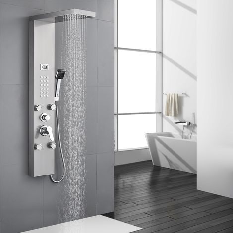 Duschpaneel-System Edelstahl Duschpaneel mit 4 Massagedüsen, Regendusche, Handbrause, Duschsystem ohne Thermostat Dusche Duschsäule Duschset (1/5)