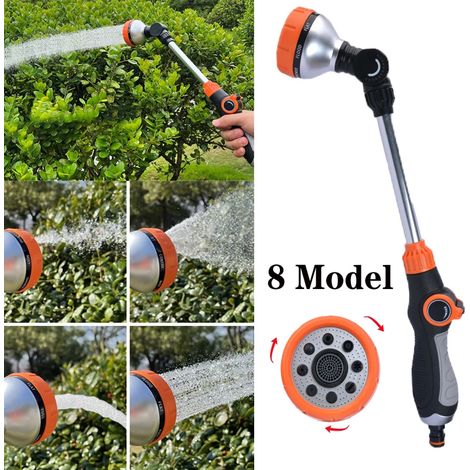 (Voir image) Pistolet d'arrosage à long manche pour tuyau de jardin, 8 modes, lavage de voiture, arrosage réglable, buse d'irrigation pour plantes, pelouse et jardin (1/4)