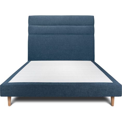 Lit 150x200cm avec tête de lit lignes tissu et sommier tapissier Bleu - Hauteur totale : 29cm (1/5)