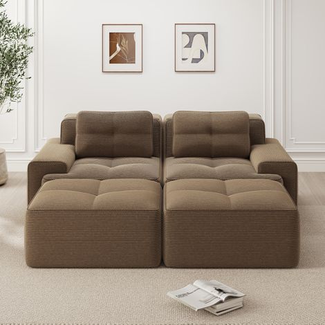Sofá modular 2 plazas 74 cm marrón en pana con asiento profundo y sin montaje (1/5)