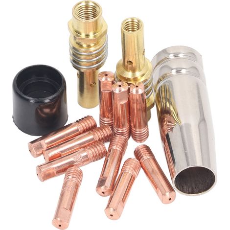 Lot de 14 pièces accessoires pistolet soudure MIG MAG 15AK cuivre rouge embout contact 0.88mm buse gaz tige liaison capuchon (1/5)