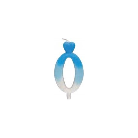 Bougie chiffre 0 en forme de cœur, bleue et blanche, 6,5 cm