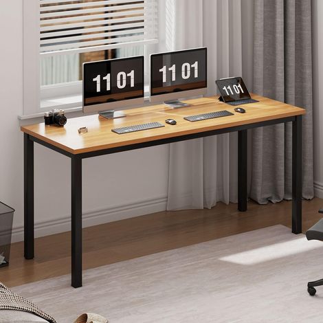 Soges – Bureau d'ordinateur 120x60cm – Structure en métal noir – Plateau en teck – Stable et résistant aux rayures – Pour bureau et salle à manger