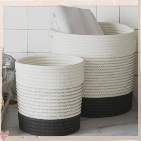 358478 Paniers de rangement 2 pcs blanc et noir coton (1/5)
