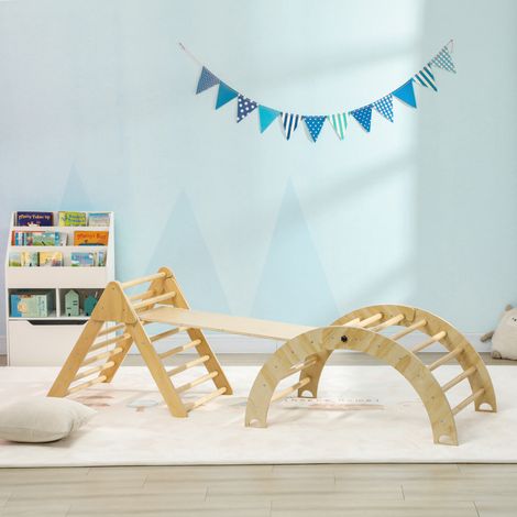 Kletterdreieck für Kinder von 18–48 Monaten mit Rampe, Bogenklettergerüst, 219 x 72,5 cm, Natur