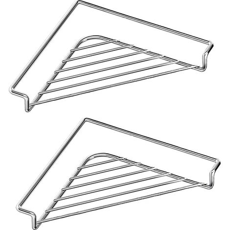 (2 pièces) Étagère d'angle en acier inoxydable pour évier avec support triangulaire ajouré pour éponges, savons, assiettes, tasses et égouttoir à vaisselle, plan de travail de cuisine (1/5)
