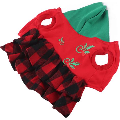 Robe de Noël chaude et légère à carreaux en filet pour chien et chat, vêtements d'automne et d'hiver pour animaux de compagnie. (1/5)