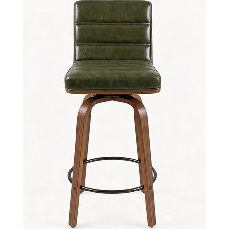 Sgabello da bar girevole 360° in PU verde con gambe curve in legno di faggio 40x48x90 cm MODENUIT (1/5)