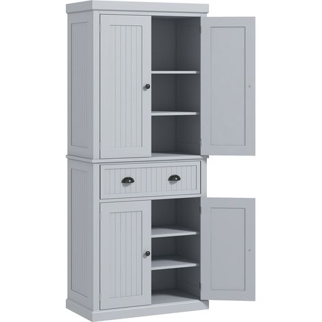 Küchenbuffet mit vielfältigen Aufbewahrungsmöglichkeiten, verstellbaren Einlegeböden, 4 Türen, großer Schublade, 76,2 x 40,2 x 183 cm, grau (1/5)