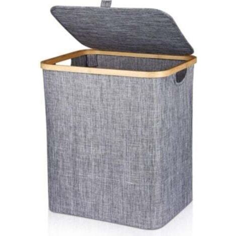 Panier à Linge 60L Corbeille à Linge Pliable Panier à Linge en Bambou Boîte à Linge avec Couvercle & Poignée, Panier à Linge Sale Rectangulaire pour Sale Vêtements, 40X33X45CM Gris Foncé (1/4)