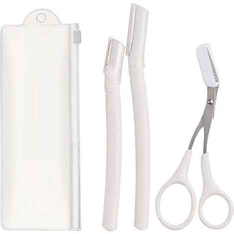Lot de 3 rasoirs à sourcils avec capuchon, unisexe, exfoliant à la peau de pêche (blanc) (1/5)