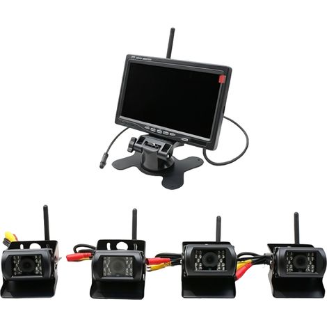 【Maison connectée】Caméra arrière de 7 pouces, vidéo infrarouge, moniteur sans fil à 4 canaux avec caméra (120 grand angle) pour camions, remorques, bus, camping-cars (1/5)