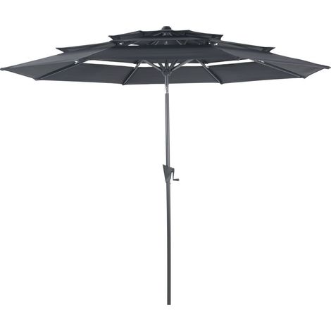 PROLOISIRS Parasol droit en aluminium 3 strates inclinable manivelle 300/6 cm - gris (1/2)