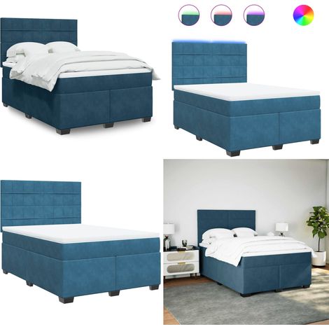 Sommier à lattes de lit et matelas bleu 140x190 cm velours - Lit Plateforme - Lit Design - Lit Moderne - Lit Velours - Lit Avec Éclairage Led - Home & Living (1/5)