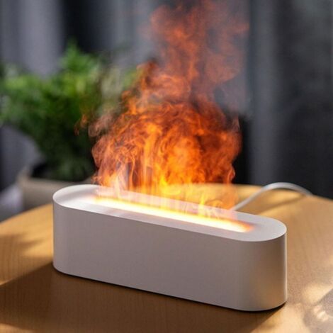 BARKBUSTERS Diffuseur Huiles Essentielles avec Effet Flamme, 7 Couleurs Lumières LED Humidificateur , minuterie et Arrêt Automatique sans Eau-Blanc (1/4)