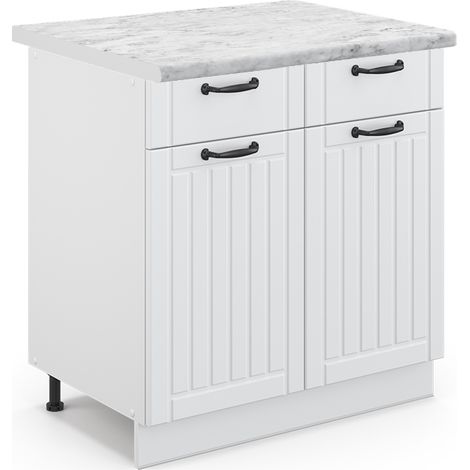 Küchenunterschrank Fame-Line, Weiß Landhaus, 80 cm , AP Marmor, Vicco
