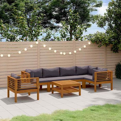 vidaXL Muebles de jardín 7 pzas cojines madera maciza de acacia (1/5)