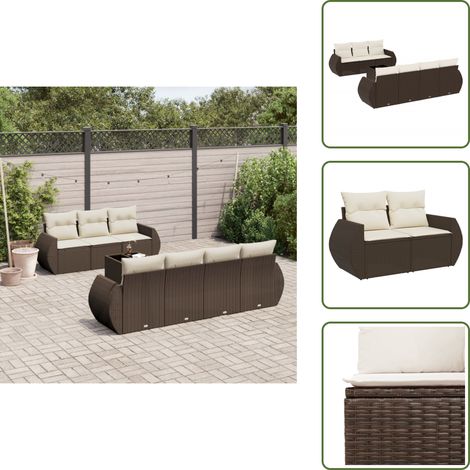 Muebles de exterior - vidaXL Set sofás de jardín 8 piezas y cojines ratán sintético marrón - Sofás de terraza