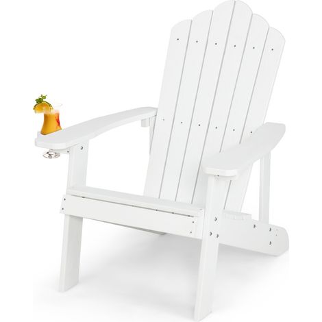 Sedia adirondack esterno portabicchieri resistente intemperie cortile portata 170kg Bianca (1/4)