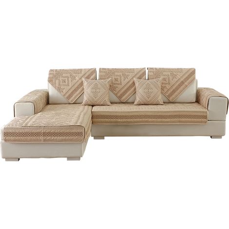 Housse de Canapé Coton Beige 70x70cm Protège Meuble Antidérapant Brodé Respirant Lavable Style Moderne Élégant pour Salon (1/5)