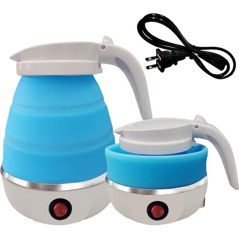 Bouilloire portable pliable en silicone alimentaire, cafetière/théière à infusion rapide en 9 minutes, 600 ml, bleue (BT) (1/5)