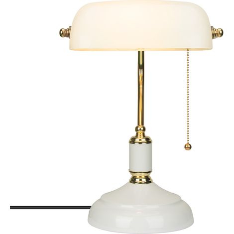 Bankerlampe Weiß, Schreibtischlampe Vintage Reißverschluss-Schalter, für Büro Bibliothek Studierzimmer Arbeitszimmer Schlafzimme (1/5)