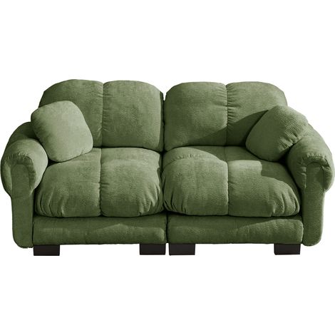 Modulares 2-Sitzer-Sofa aus grünem Chenille, Steppdesign, dicke Kissen, leicht montierbar (1/5)