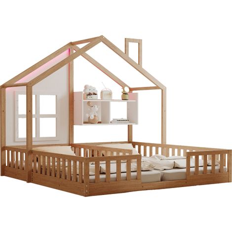 Letto doppio per bambini 2 x 90x200 cm in legno con LED - CHICFURN (1/5)