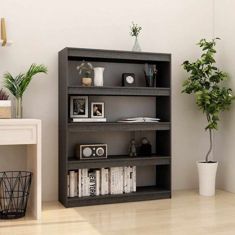808220 vidaXL Book Cabinet/Room Divider Grey 100x30x135,5 cm Solid Wood Pine (1/5)