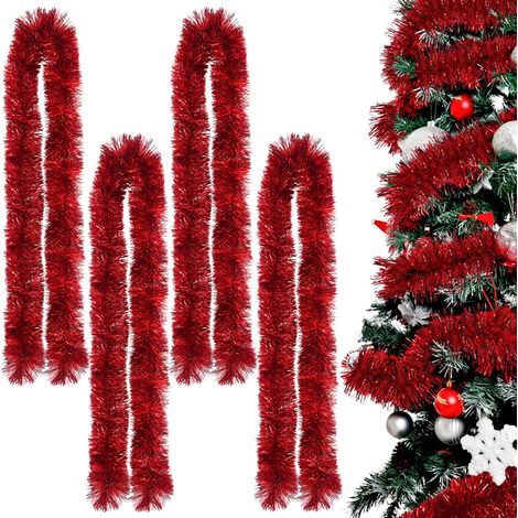 Guirlandes Sapin De Noel (Lot de 4), Brillant Guirlandes Rouges Décoration pour Arbres de Noël Vacances de Noël Décorations Intérieures et Extérieures (1/5)