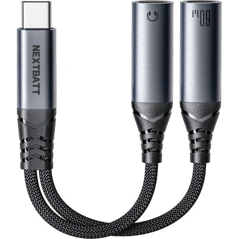 NEXTBATT 2-in-1 Audio Adapter USB-C to Dual USB-C Cable - Black