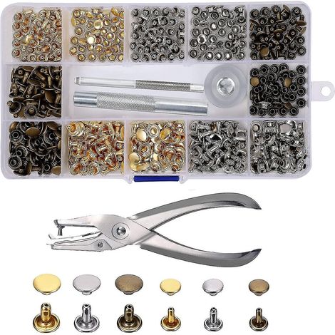 Rivets en cuir, lot de 240, 2 tailles, rivets doubles, clous tubulaires en métal