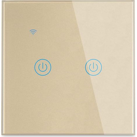 (Doré, 2Gang) Fil Neutre Requis Interrupteur Mural Tactile Télécommande Intelligente sans Fil Prise en Charge de la Commande Vocale Partage de la Famille Fonction de Minuterie