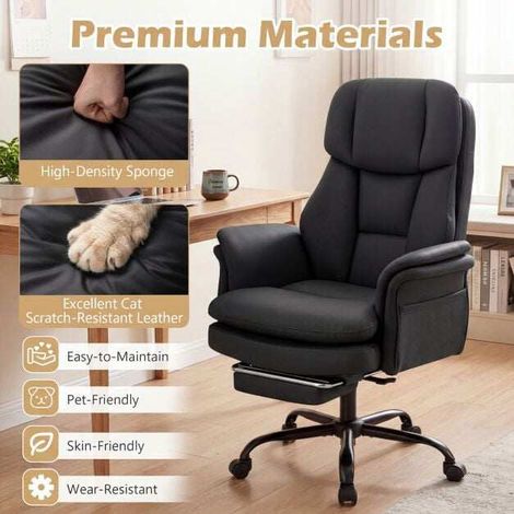 Ergonomic Office Chair with Retractable Footrest, Black (1/5)