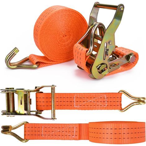2 Pièces Sangle à Cliquet avec Crochets,Longueur 6 m,Largueur 3.8 mm,Sangle d'Arrimage à Cliquet,Sangles de Serrage,Supportant Une Charge Maximale Totale de 2000 kg (1/5)