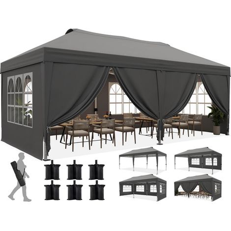 Faltpavillon 3x6m mit 6 Seitenwänden, UV-Schutz 50+, Stahlrahmen, grau (1/5)
